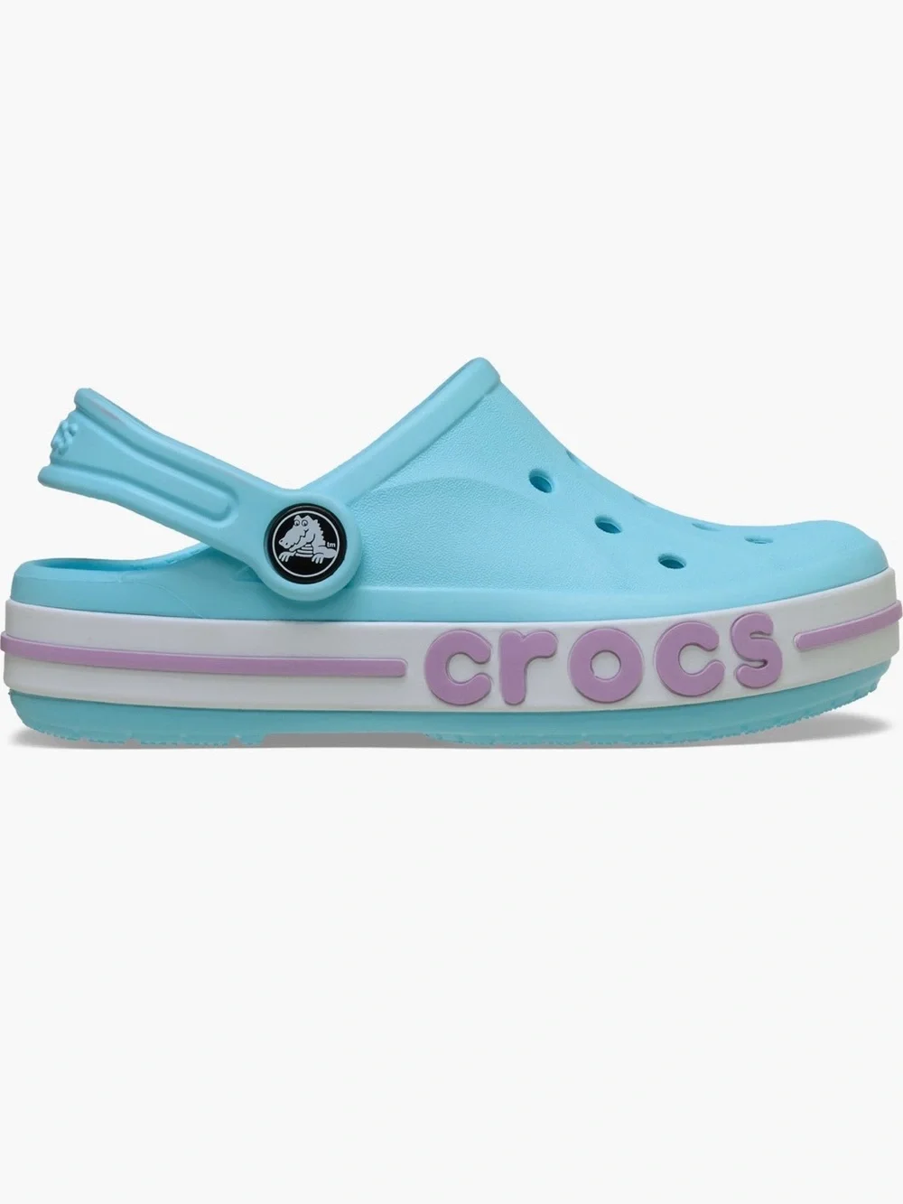CROCS Kids Classic Clog in Light Blue with Lavender Trim